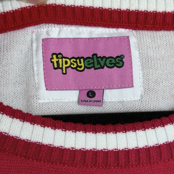 Tipsy Elves Santa's Close Up Red White Striped Ugly Christmas Sweater Men's L - Picture 3 of 9